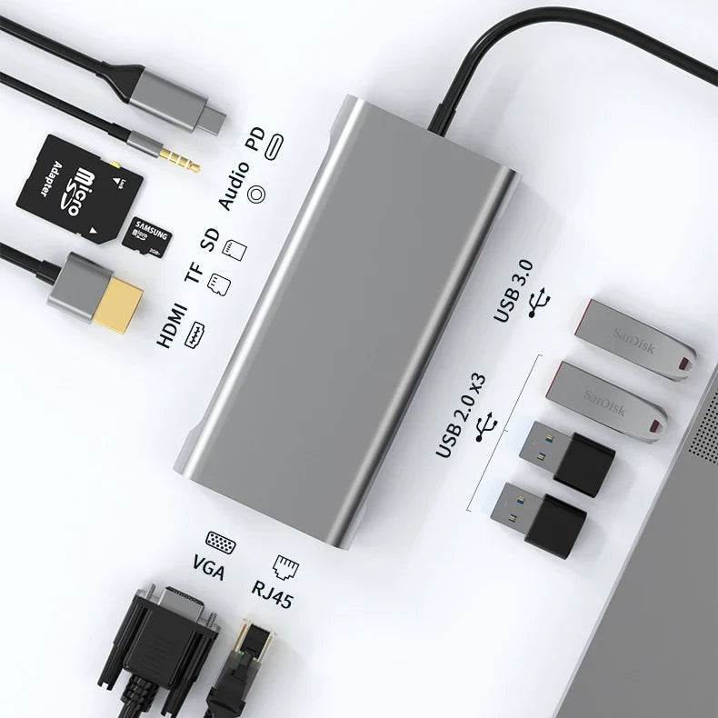 4K 30Hz USB C Docking Station Type C to HDMI-compatible VGA RJ45 Adapter USB 3.0 HUB Splitter For Laptop Macbook Air M1 iPad Pro