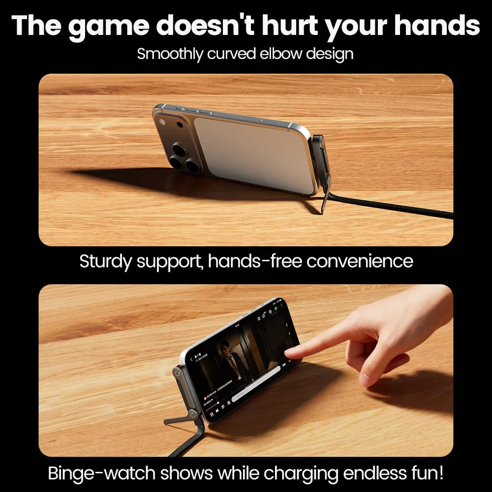 65W USB A To USB Type C Cable Quick Charge Phone Charger Cable Built In Foldable Stand Data Wire 2 in 1 USB C Charging Line