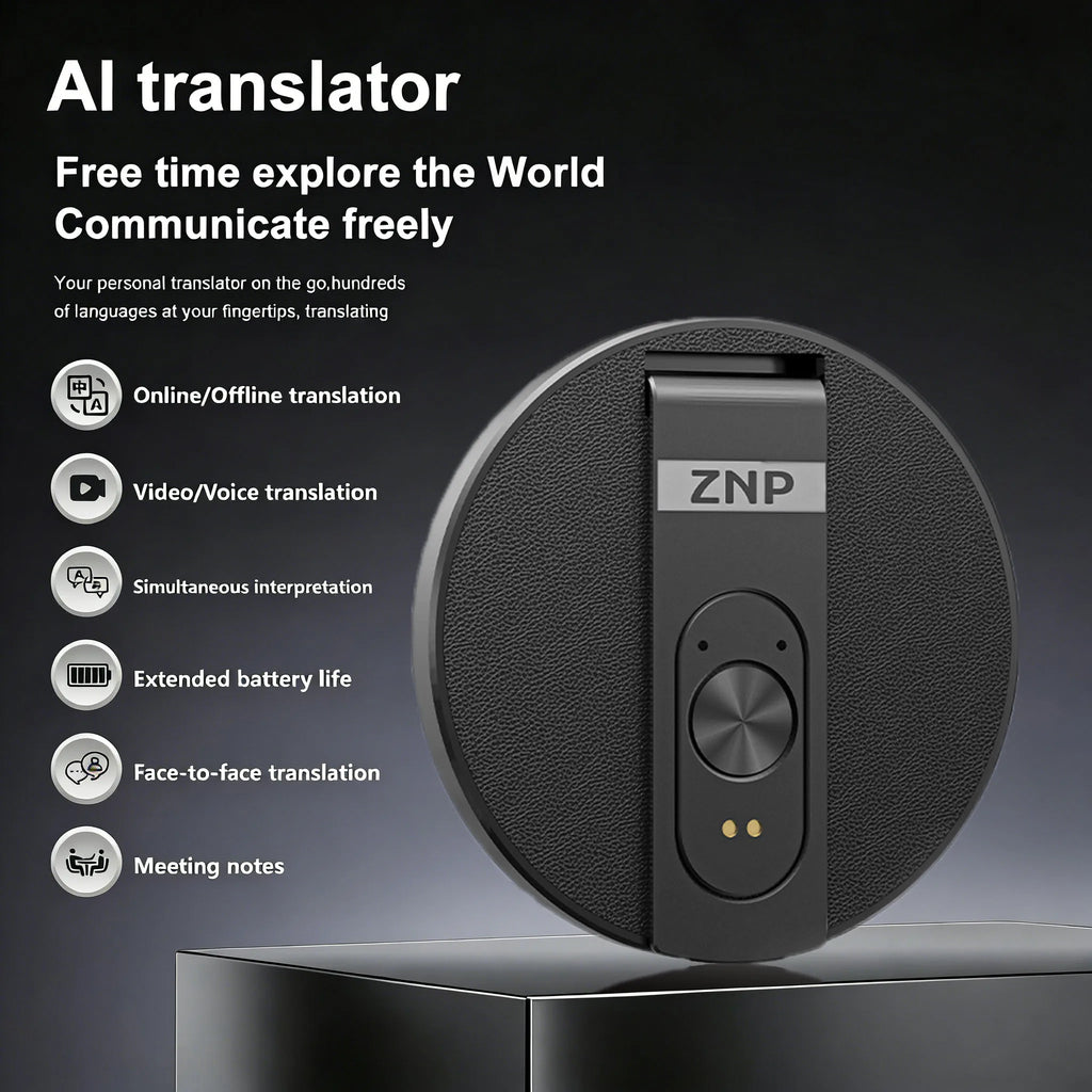 ZNP Ultra-thin AI Voice Translator Instant Professional Portable Wireless Magnetic Foldable Phone Stand 50Hrs Playback ForOffice