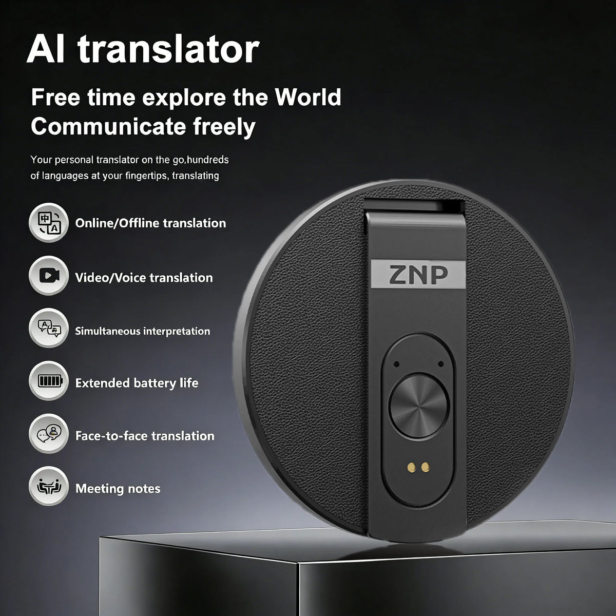 ZNP Ultra-thin AI Voice Translator Instant Professional Portable Wireless Magnetic Foldable Phone Stand 50Hrs Playback ForOffice