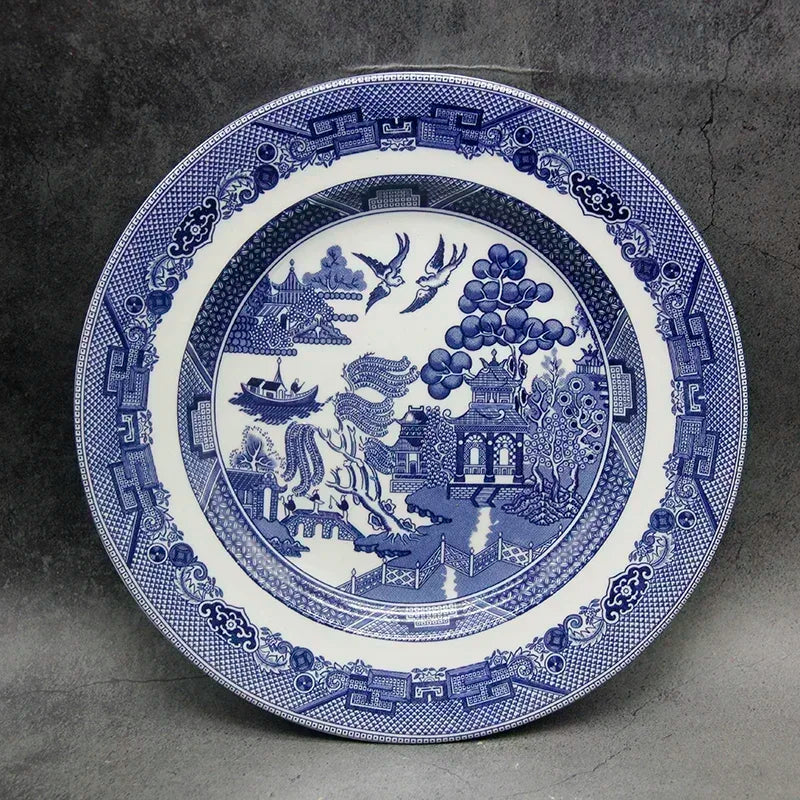 The Blue Willow Set Dinner Elegant England Ware Style Ceramic Breakfast Beef Plate Dishes Dessert Soup Dish Bowl