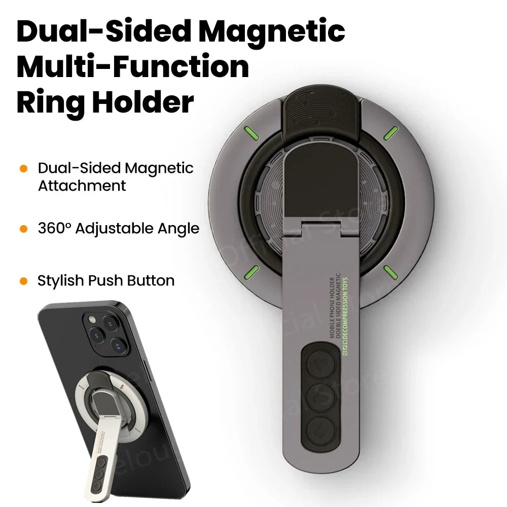 Double-sided Magnetic Phone Holder Rotating Desk Mobile Phone Stand For iPhone 17 16 MagSafe MultiFunction Finger Ring Bracket