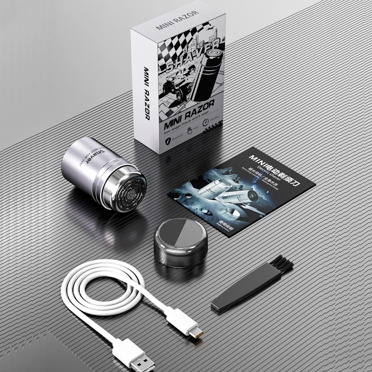Electrical Mini Shaver for Men 3D Floating Blade IPX7 Washable Type-C USB Rechargeable Shaving Beard Machine for Home Travel