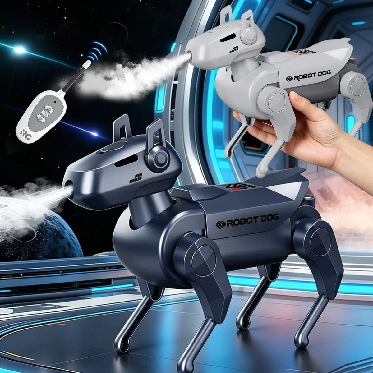 Remote Control Robot Toys,  Mechanical Spray Dog Model Move Forward Backward One-click Spray Mini Robotic Dog Gifts for Kids