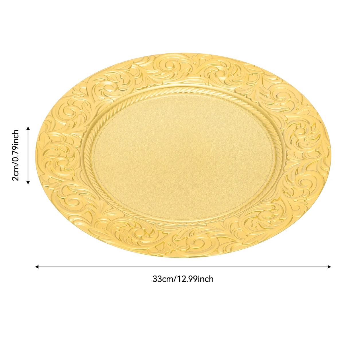 100-Pack Gold Charger Plates – Pp – 13" Embossed Rim – Spray Painted – Stackable – Elegant Wedding Banquet Party Table Decor