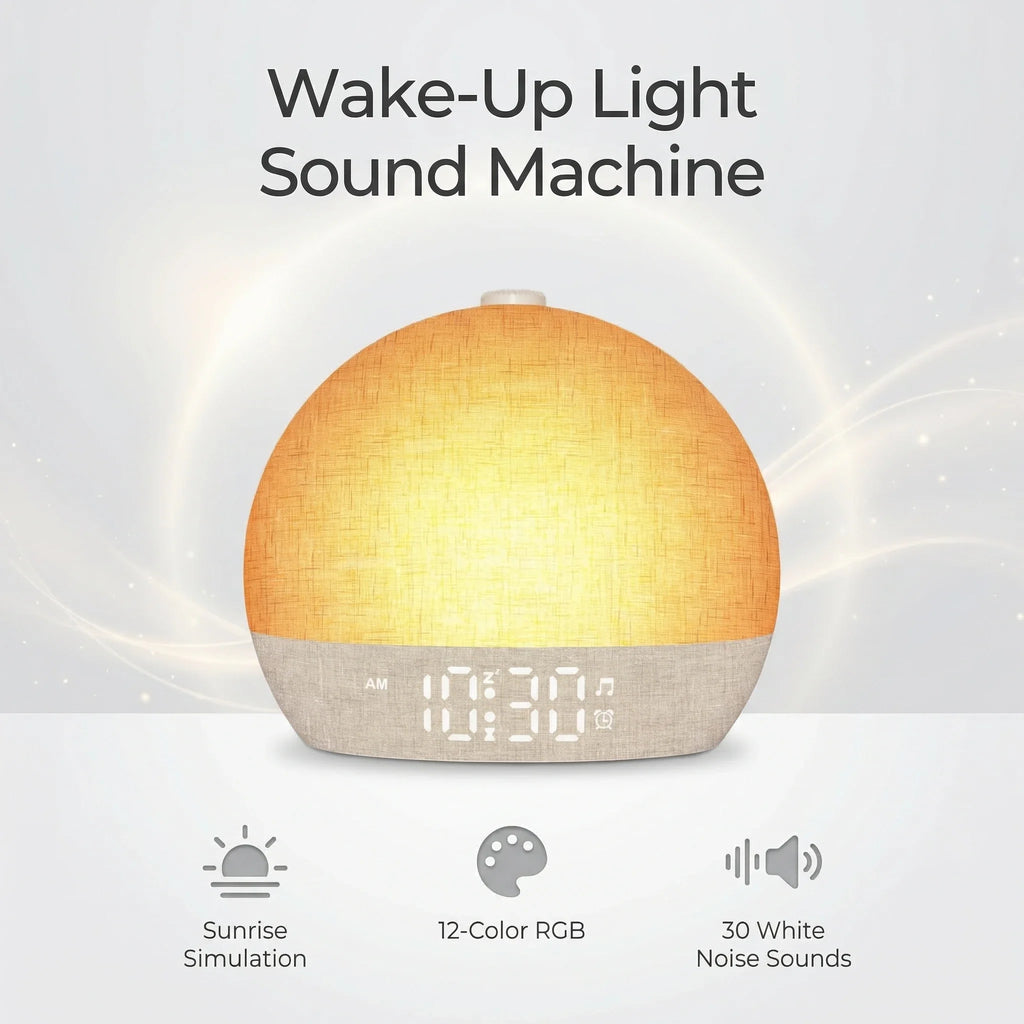 Sunrise Alarm Clock,White Noise Sound Machine Wake Up Light,30 Soothing Sounds,Dimmable Night Light for Heavy Sleeper Ideal Gift