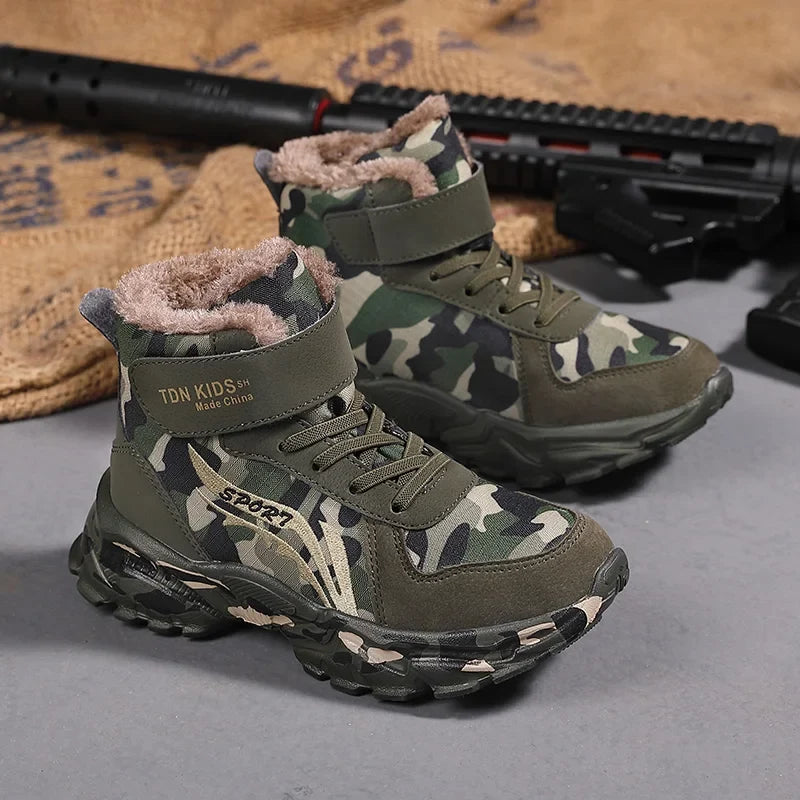 Kids Winter Snow Boots, Plush Camouflage, Warm Anti-Slip