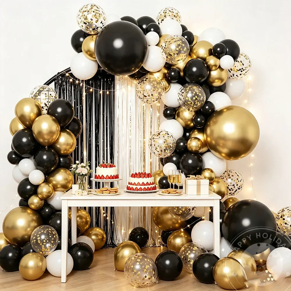 126Pcs Premium Black Gold White Balloon Arch Garland Kit for Adult Birthday Dinner Graduation Wedding Anniversary Party Decor