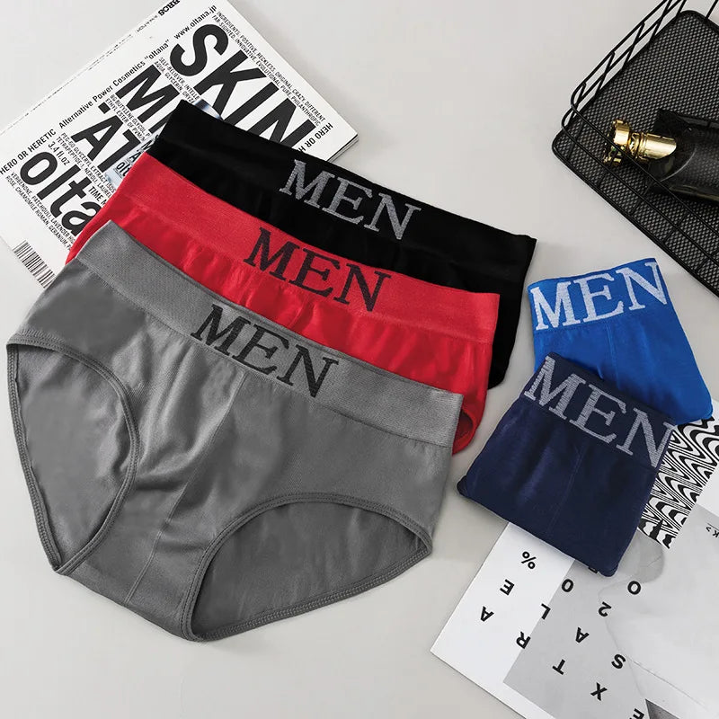 3Pcs/lot Men's Briefs Underwear Sexy Man Panties MEN Letter Underpants Breathable Comfortable Male Bikini Shorts Black Blue Red