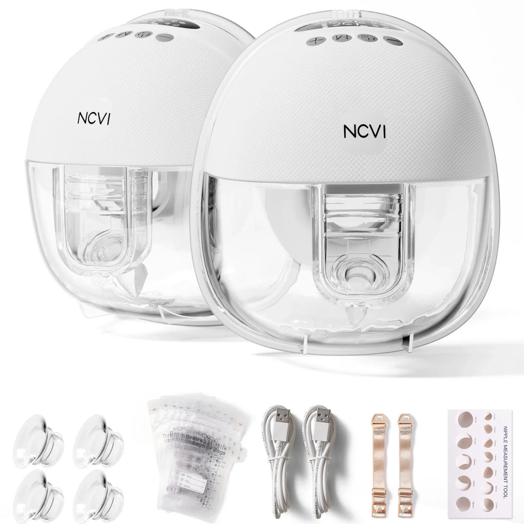 NCVI 2Pack Wearable Breast Pump Hands-Free 1500mAh Battery Quiet LED Display 4 Modes 9 Levels 300mmHg Suction Anti-Leakage 19-24mm Flanges for Nursing Moms