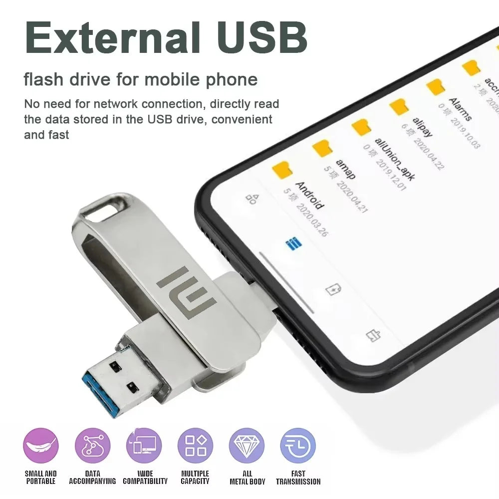 High Speed USB 3.0 Flash Drive 16TB Metal Pendrive U Disk 2TB OTG Memory Stick Portable USB For Xiaomi Laptop Digital Equipment