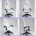 White PU Leather Gaming Chair with RGB LED Lights Massage Function Built-in Speakers Racing Style Ergonomic Design for PC