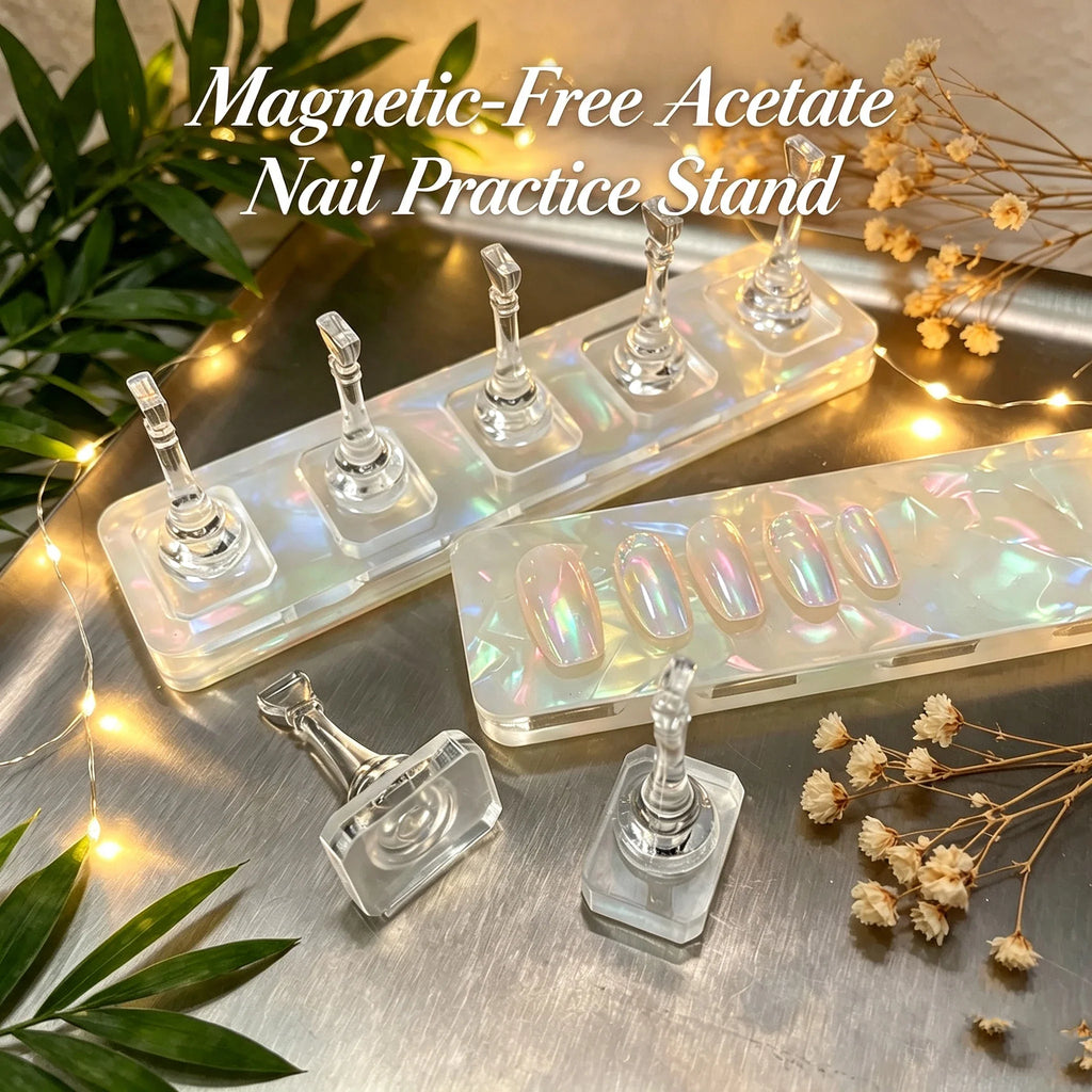 Iridescent Acetate Nail Practice Stand Non-Magnetic Clear Nail Tip Holders for Manicure Swatch & Press On Nails Making