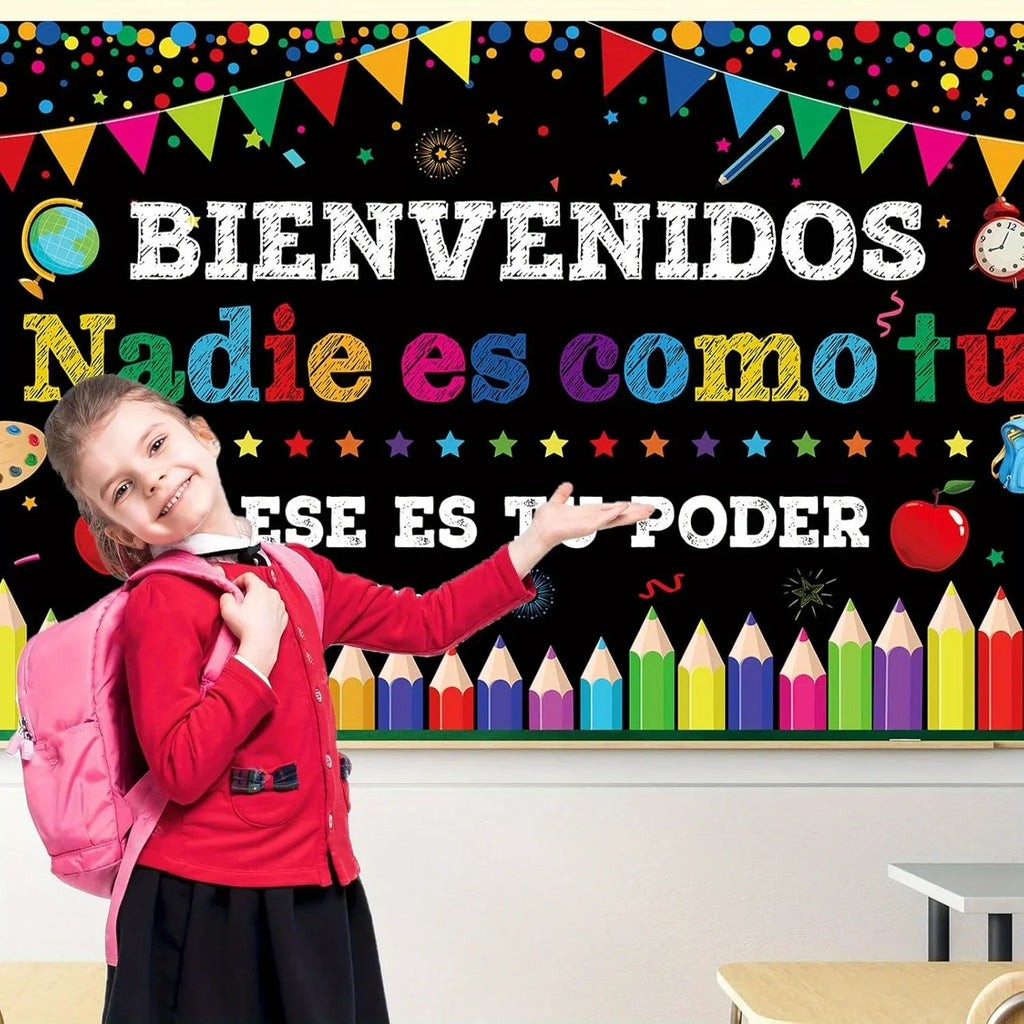 Welcome sign school black decorative banner Spanish motivational poster inspiration background banner