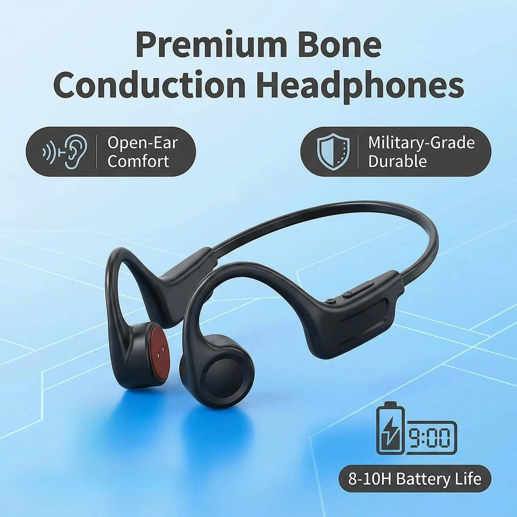 Bone Conduction Headphones, Wireless Open-back Earbuds, 15-hour Battery Life, Bluetooth 5.4, HiFi Stereo Sound, Waterproof, Nois