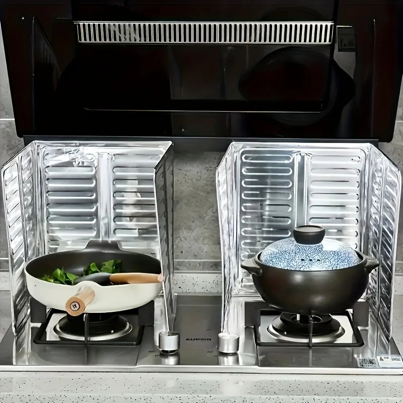 2Pcs Foldable Aluminum Foil Kitchen Splatter Guard Stove Oil Splash Shield Reusable Gas Cooktop Baffle Anti-splash Cooking Prote