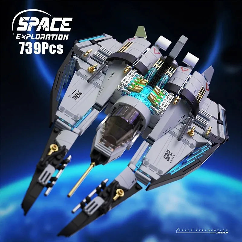 739PCS Space Wars Galaxy Starship Cruiser Building Blocks Interstellar Fighter Model High Tech Educational Toys Boys Kids Gift