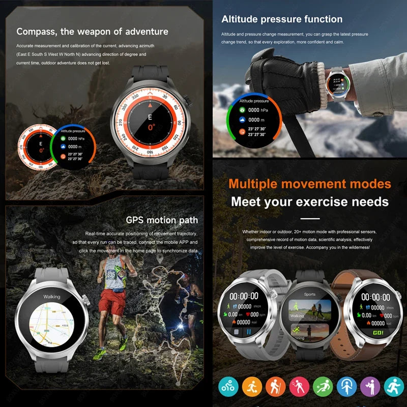 2026 New BOXUXING Outdoor Sports Smart Watch Men AMOLED Screen NFC GPS Compass Heart rate Waterproof Bluetooth Call SmartWatch
