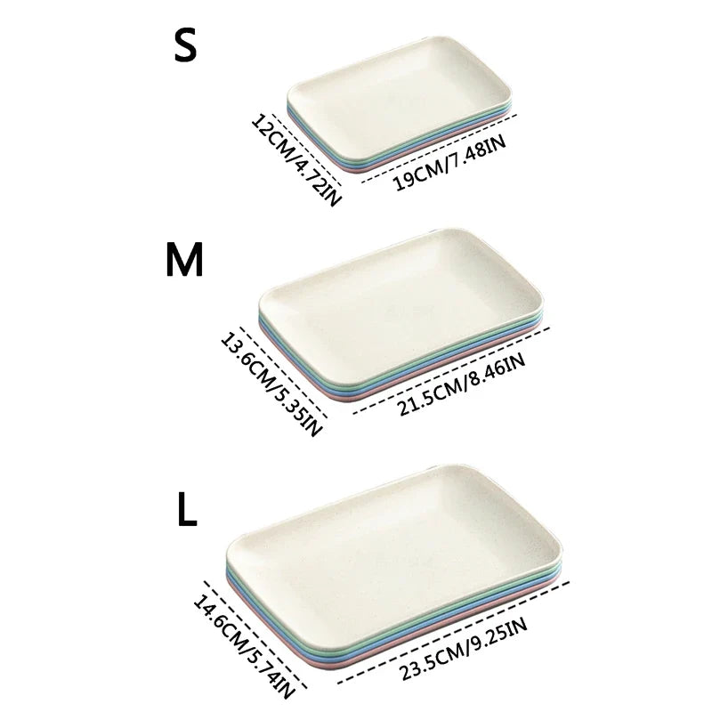 Set of 4 Wheat Straw Plates Dessert Plates Fruit Dish for Dessert Cupcake Salad Steak Home and Kitchen Decor (4 Pcs Rectangle)