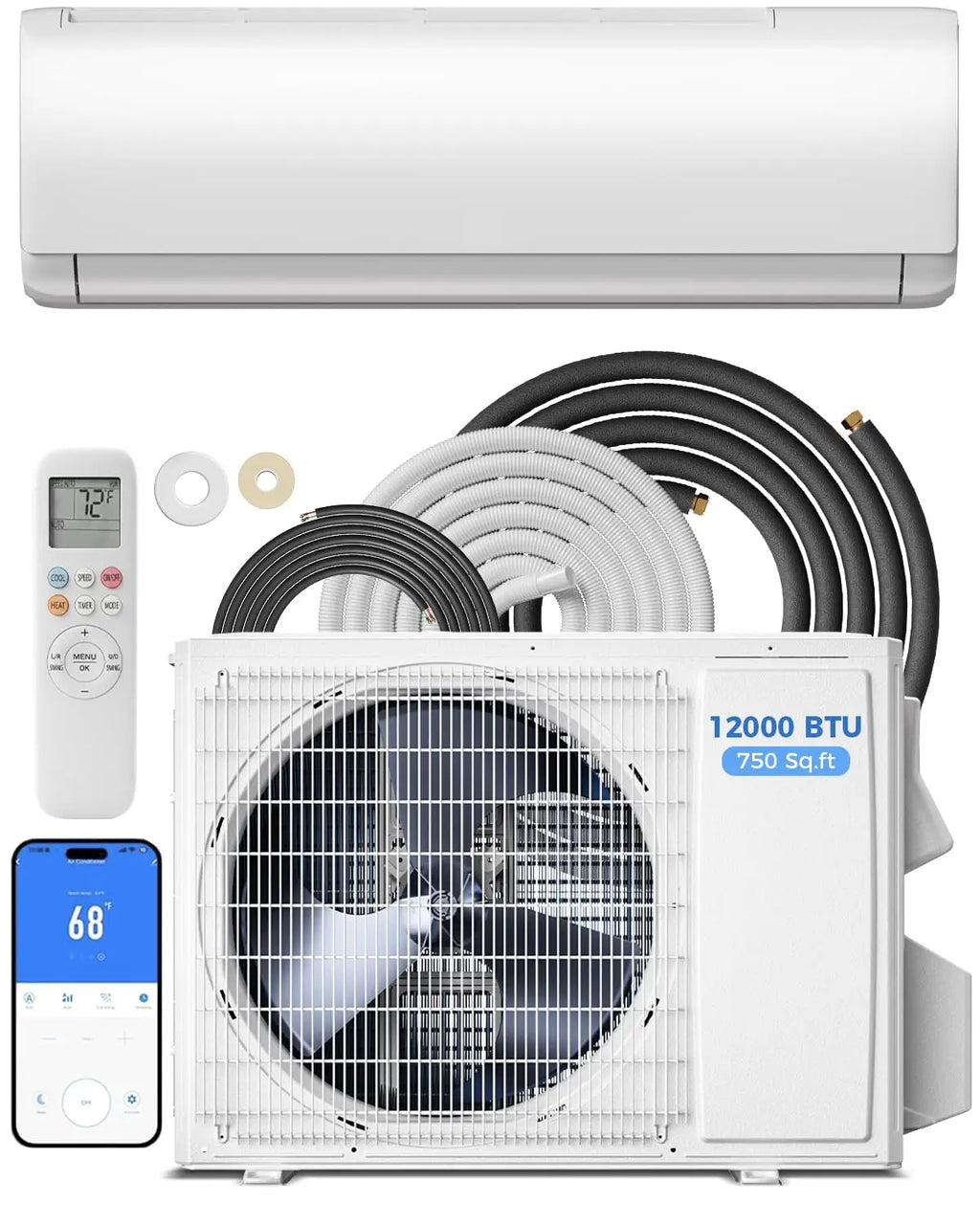12000 BTU Mini Split AC/Heating System, 22 SEER2 115V, Cools Rooms up to 750 Sq.Ft, Air Conditioner with Installation, Custom