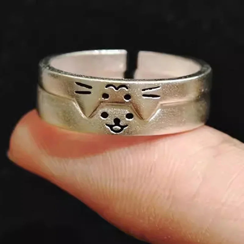 2pcs Kawaii Cat Dog Animal Couple Ring for Women Men 2026 Fashion Size Adjust Lover Rings Valentine's Day Party Jewelry Gifts