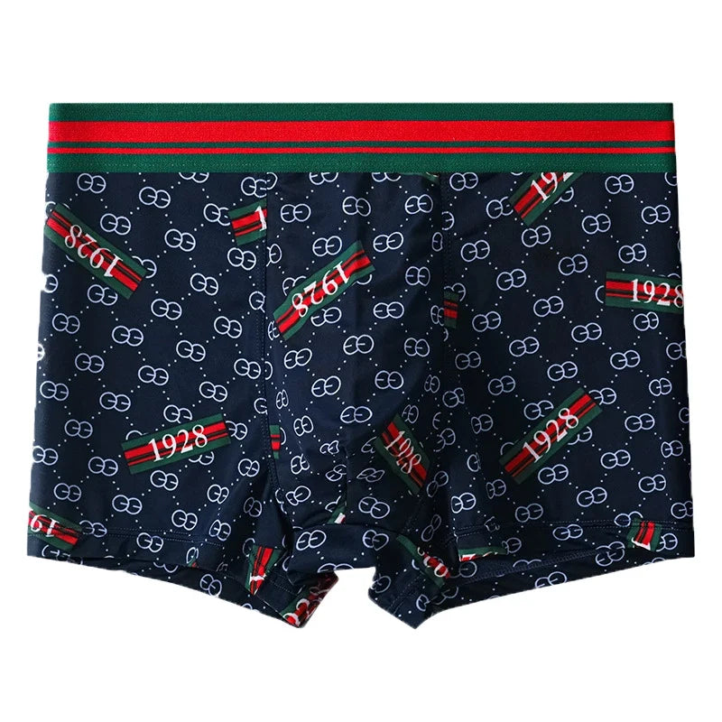 5PCS Ice Silk Men's Underwear Thin Ice Breathable Trendy Light Luxury Men's Underpants Fashion Mid Waist Loose Men Boxer Shorts
