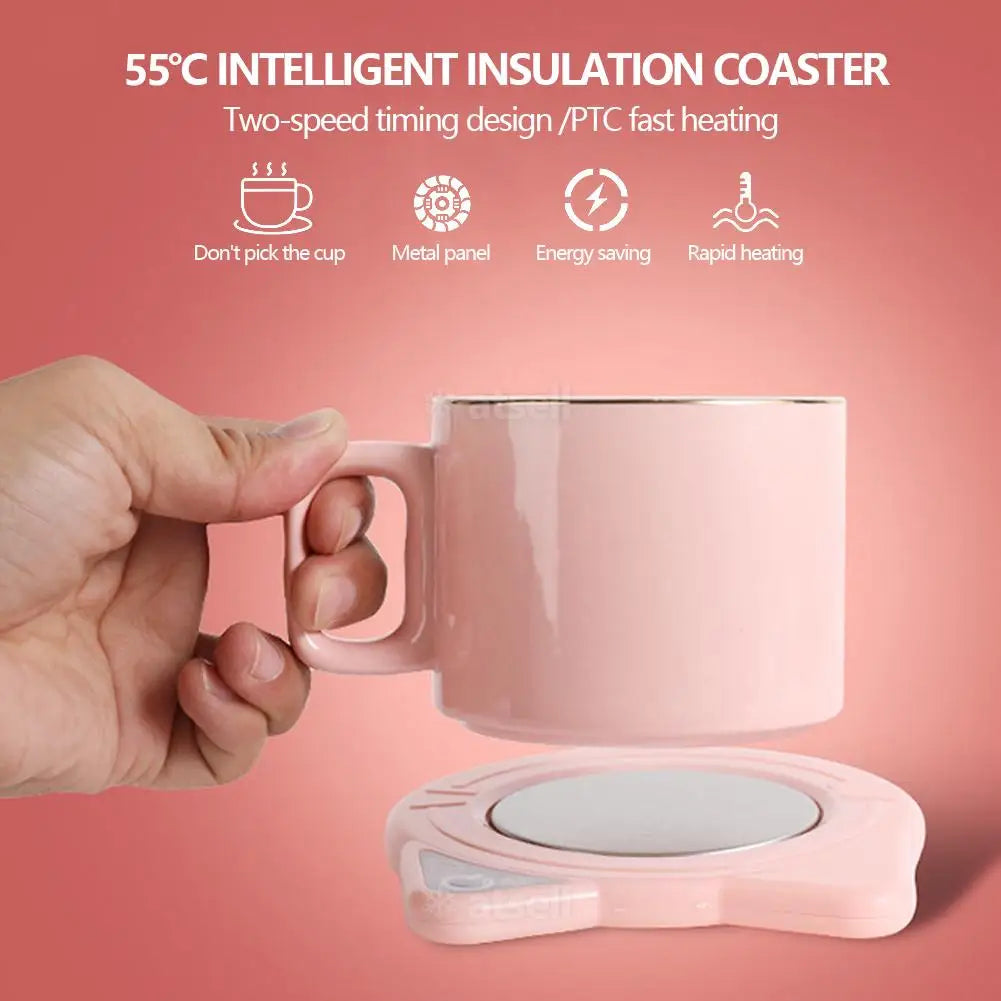 USB Cute Mug Warmer Cup Heater Desktop Heated Coaster for Coffee Milk Tea Temperatures Adjustable Cup Warming Pad