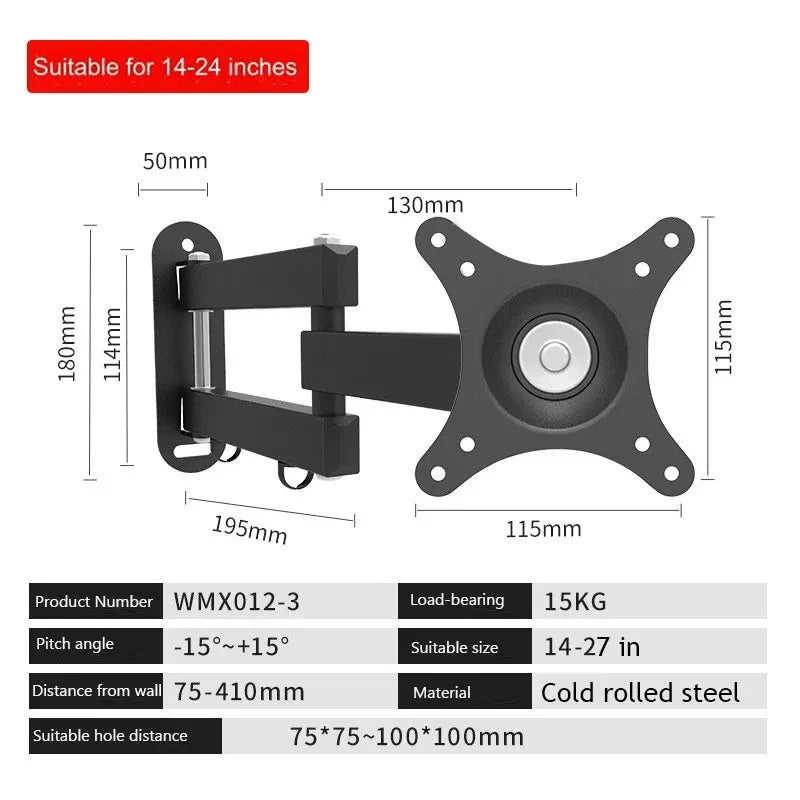 Adjustable TV Mounts Wall Mount Bracket Supports 10"-26" LED/LCD TVS,Holds Up to 15kg, VESA 100*100, Home Office Use TV Stand
