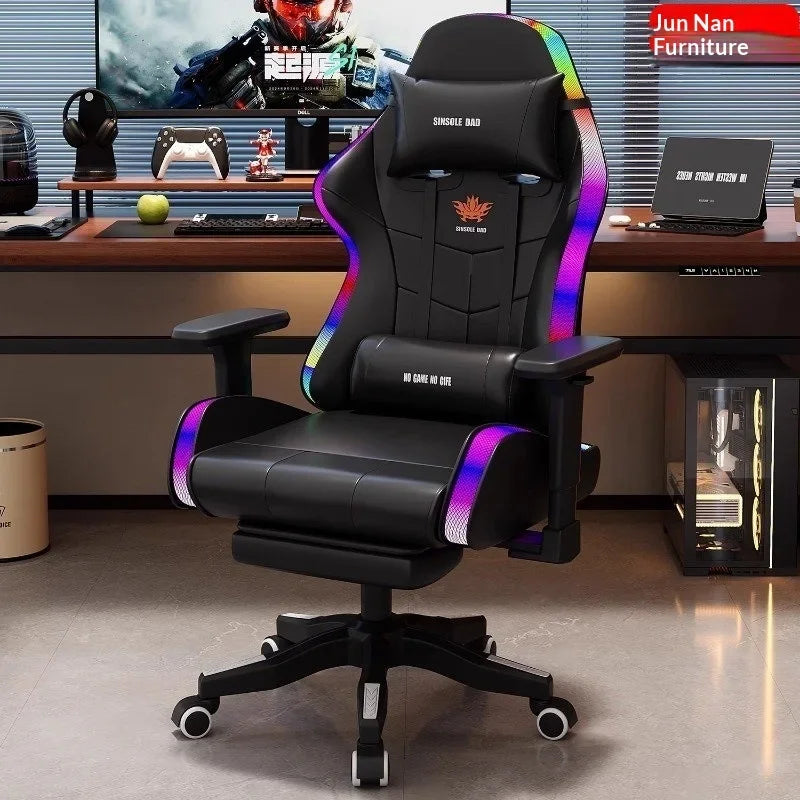 Gaming Chair Ergonomic LED Light Recliner Computer Office Chair Adjustable Lumbar Headrest Armrest Home Bedroom Gamer Chair
