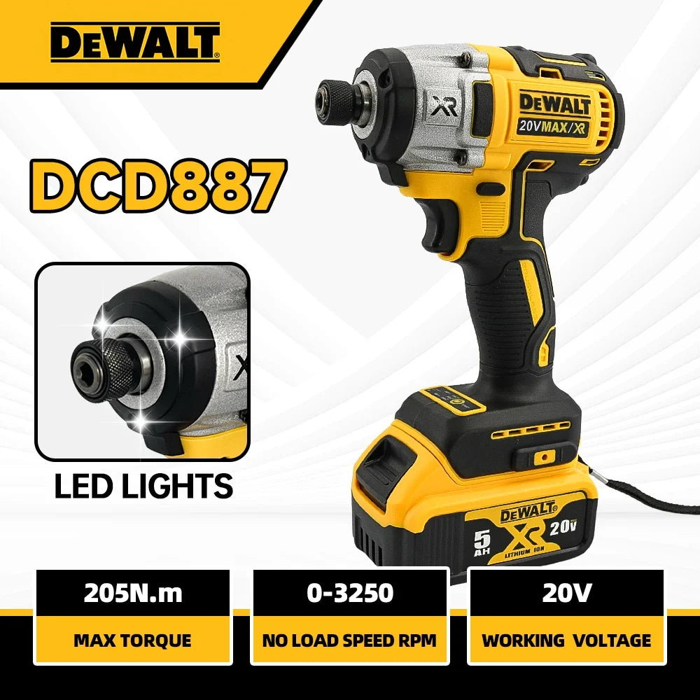 Dewalt DCD887 Cordless Brushless Impact Screwdriver Strong 20V Battery Power Electric Tool