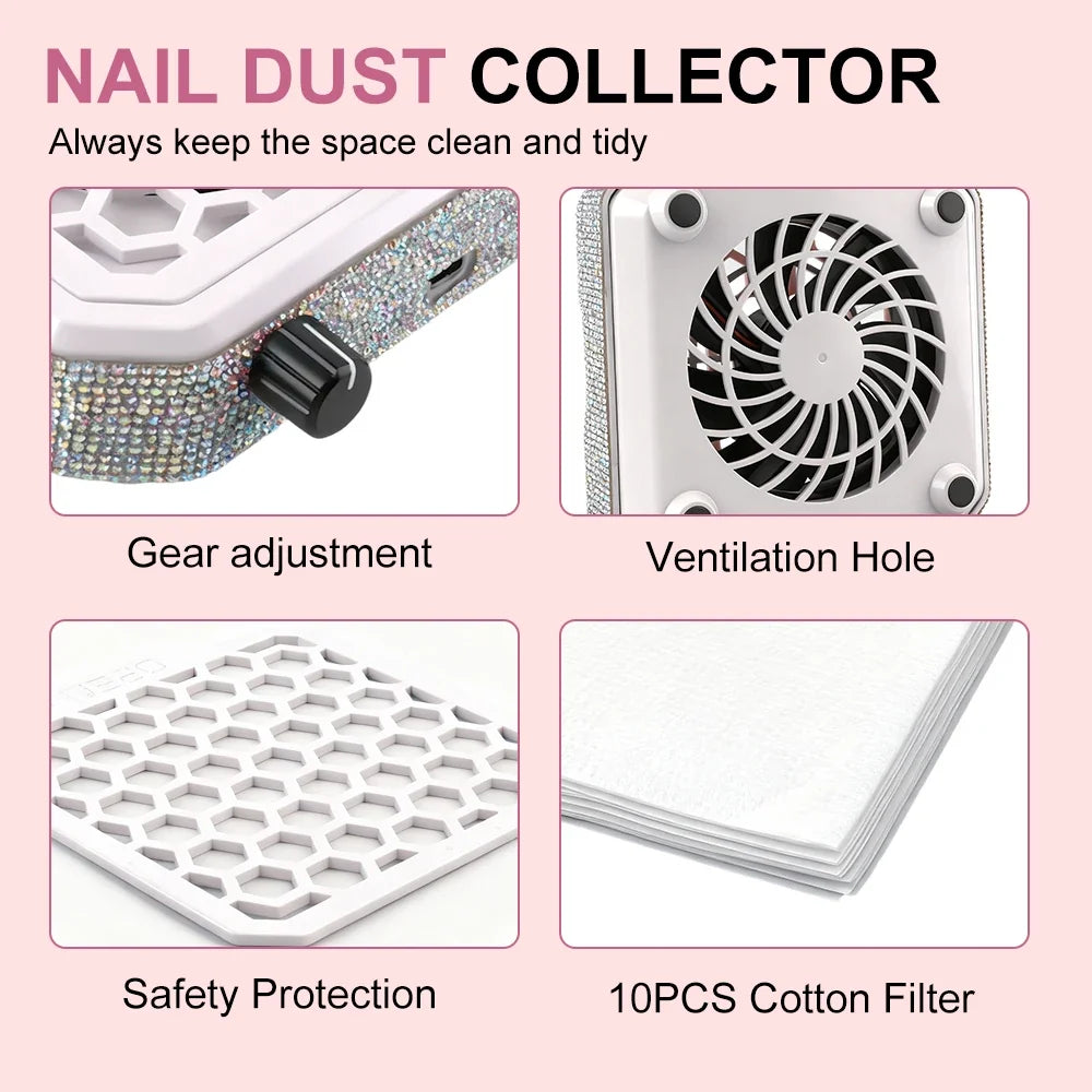 Nail Dust Collector, Powerful Vacuum Cleaning Equipment with Reusable Filter Cartridge, Ideal for Nail Salons