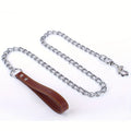 1pc-120cm Anti Bite Dog Chain Leather Handle Chain Durable Metal Anti Chewing Training Dog Leather