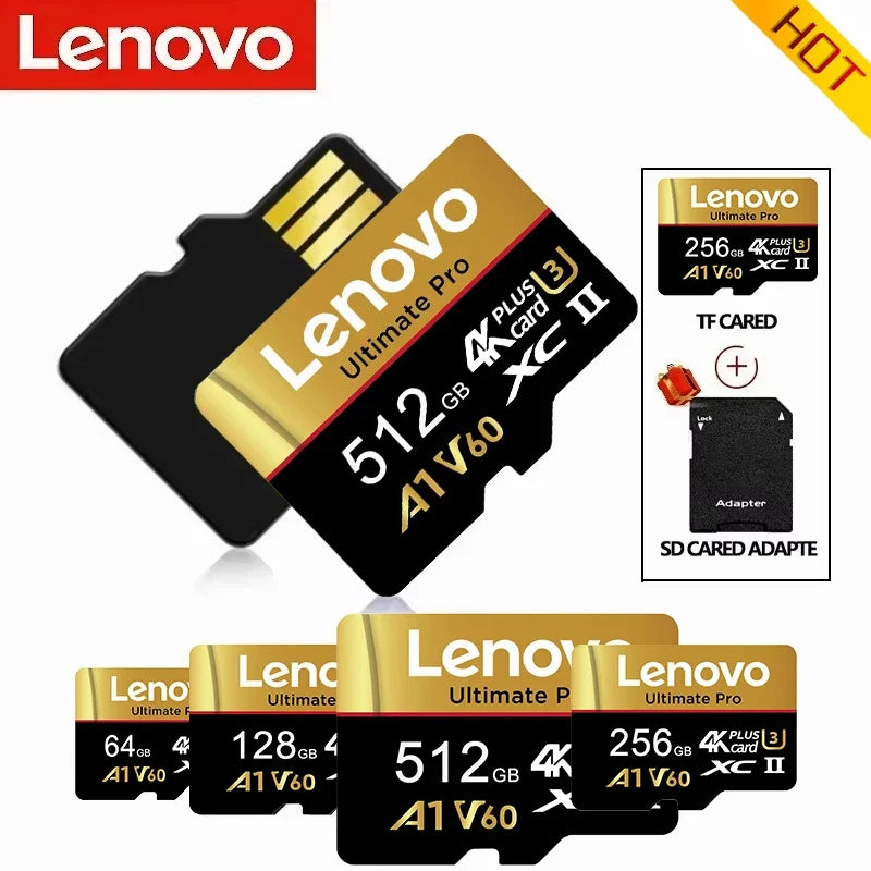 Lenovo Extra Large 512GB SD Cards TF Cards Memory Card Micro TF SD 128GB A2 64GB Quick Access for Surveillance/Laptop