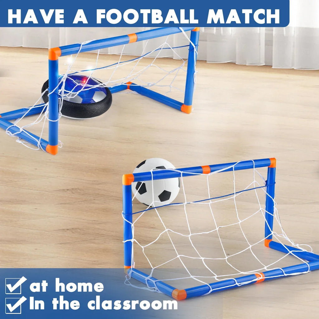 MQUDUO Hover Soccer Ball Set with 2 Goal Nets, LED Floating Football Disc for Indoor Mini Match and Family Game
