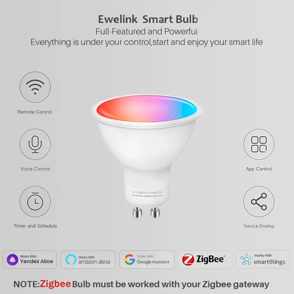 Ewelink GU10 Zigbee LED Bulbs Wifi Smart LED Lamp RGB CW WW LED Light Bulb Works With Alexa Google Yandex Smartthings