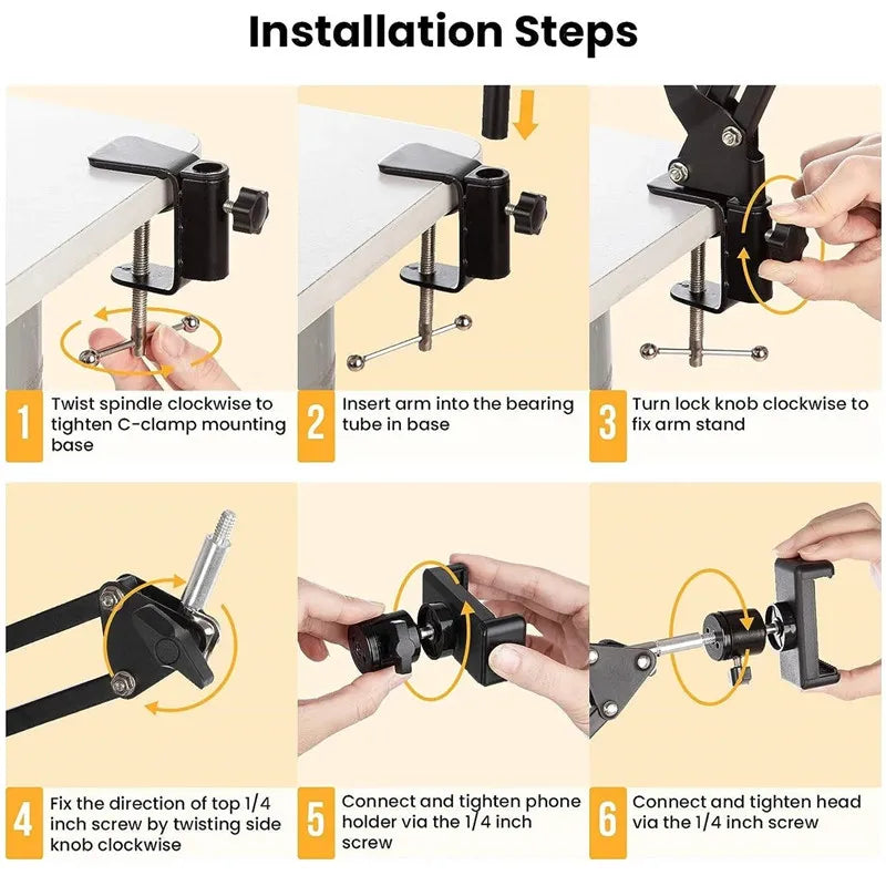 Flexible Arm Overhead Tripod for Phone Desktop Cellphone Bracket for Video Shooting Table Mobile Mount for Filming Recording