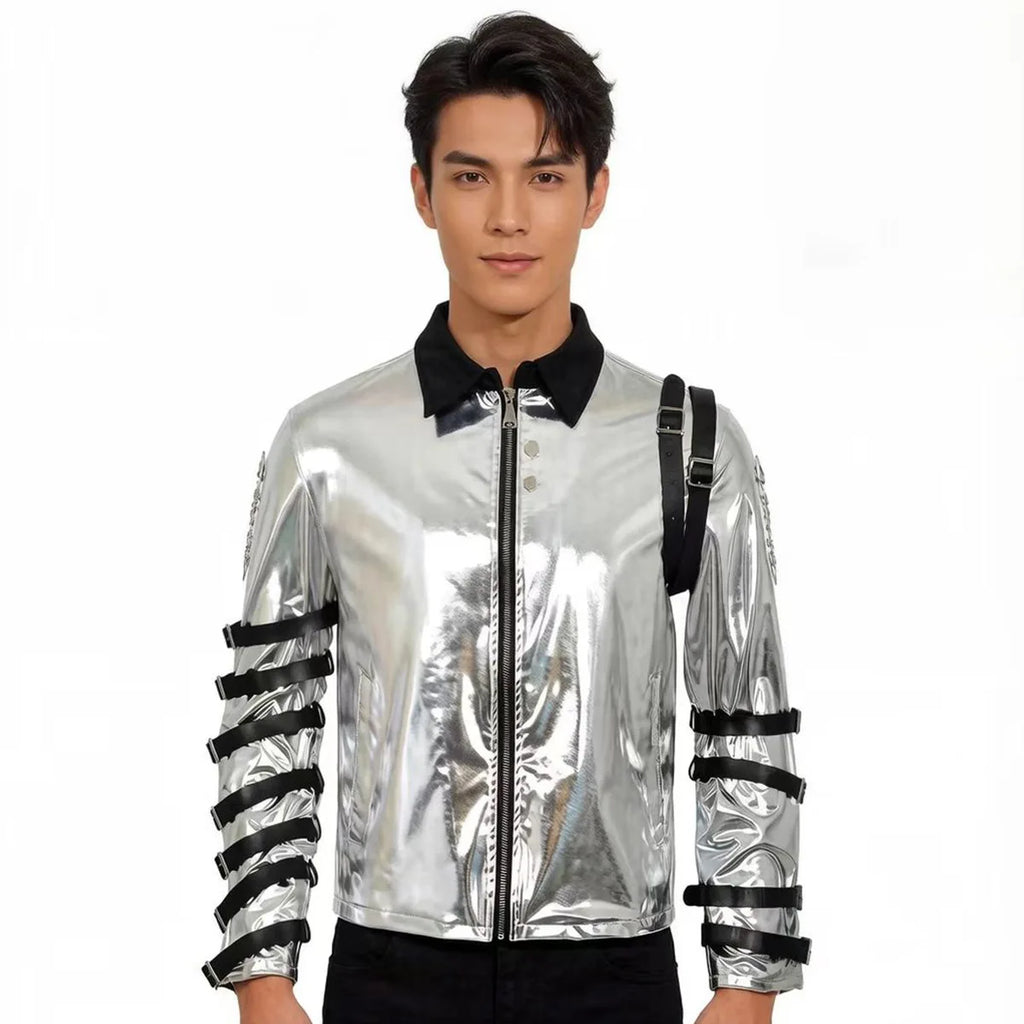 New In Stock: Michael Jackson Bad Era Silver Jumpsuit. Retro Rock Star Stage Performance Bodysuit & Top