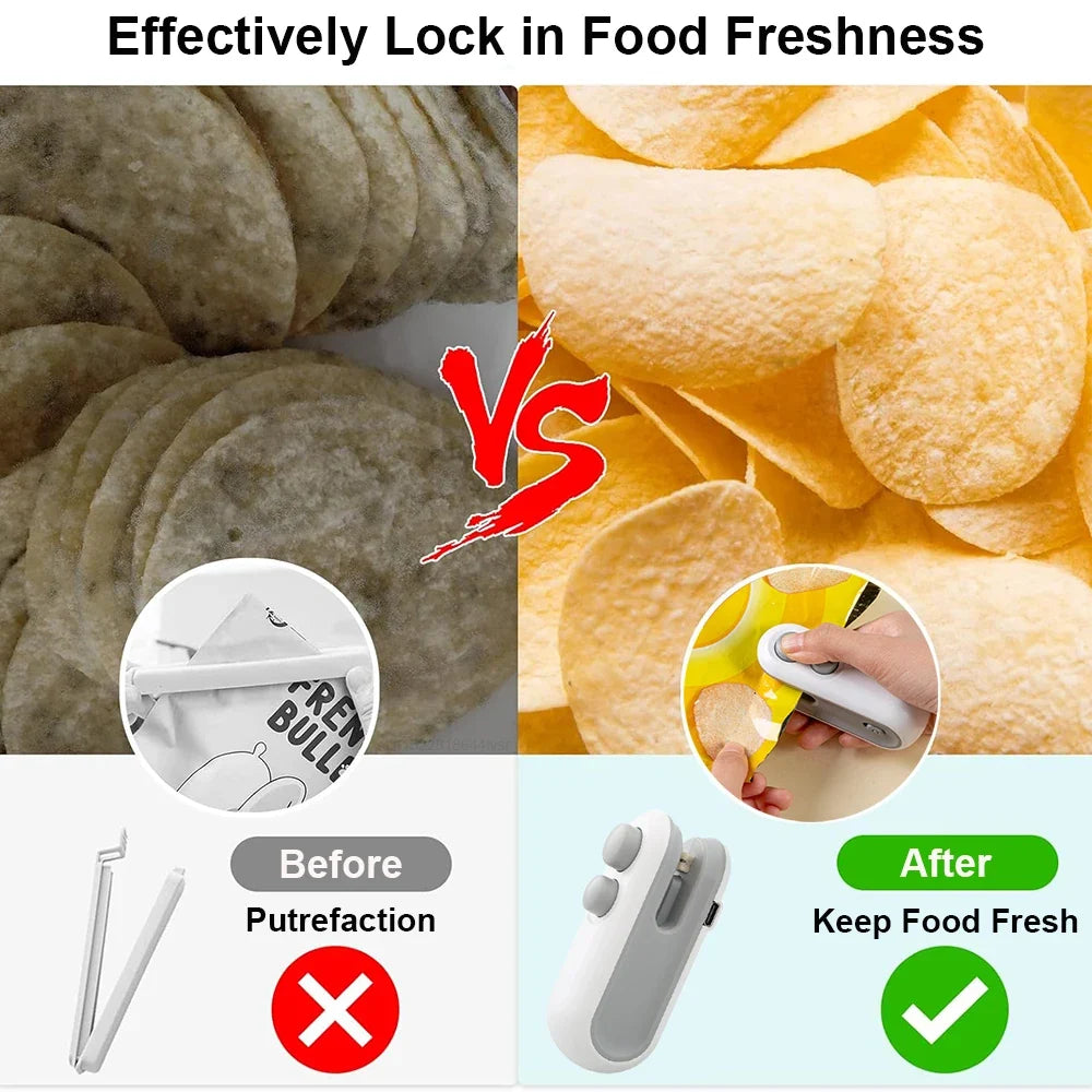 Mini Sealing Machine 2IN1 Heat Sealer Storage Bag Package Plastic Food Sealer USB Rechargable Clip Bag Handheld Food Heat Sealer