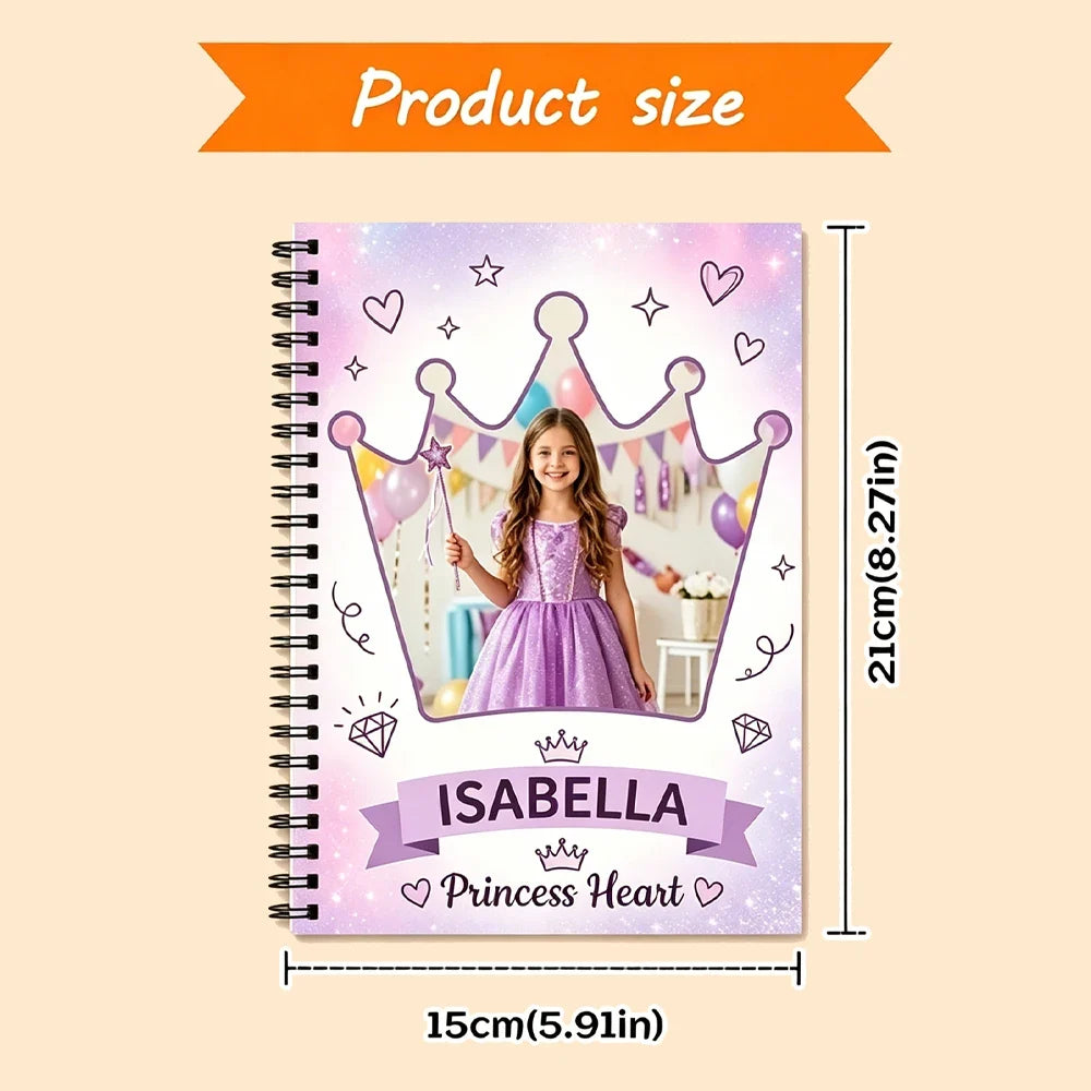 1pc Custom Photo & Name,Princess Crown Spiral Notebook,Lined Inner Pages,Birthday,Back‑to‑School,Note‑taking,School Supplies