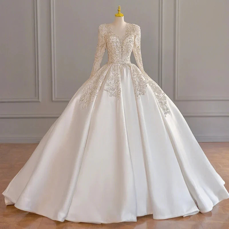 Customized Ball Gown Wedding Dresses Sequins Beads Long Sleeves Bridal Gowns Formal Occasion Vestido De Noiva robe de mariée