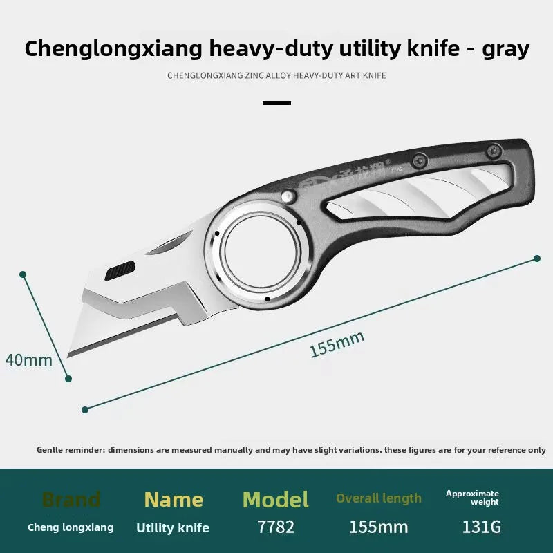 Folding Utility Knife – Heavy-Duty Box Cutter with Aluminum Body, Quick-Change Blades Anti-Slip Finger Loop Grip