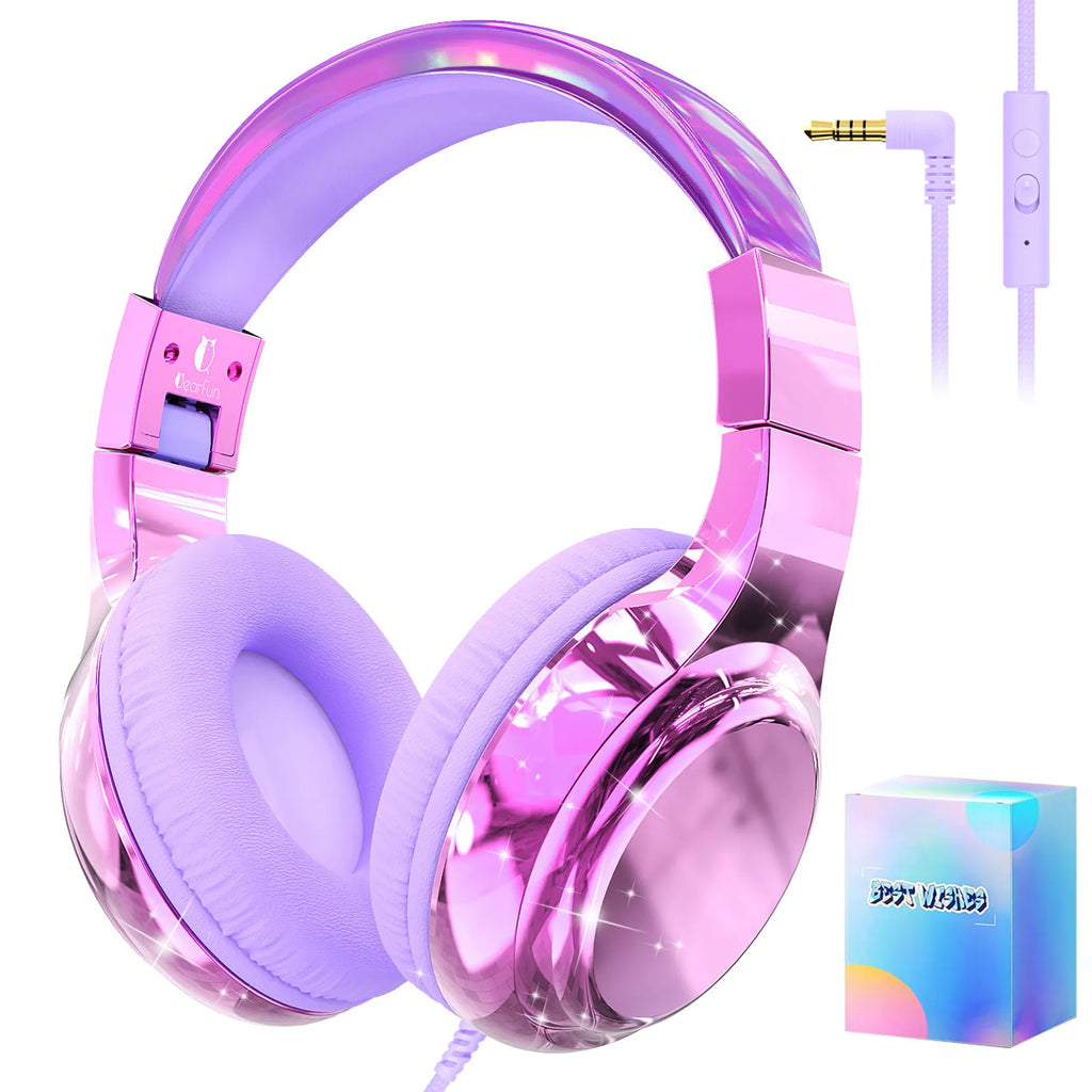 Kids Headphones Wired for School 85/94dB Volume Limiter Foldable Stereo Sound Headset with Mic for Kids Girls Learning Tablet PC