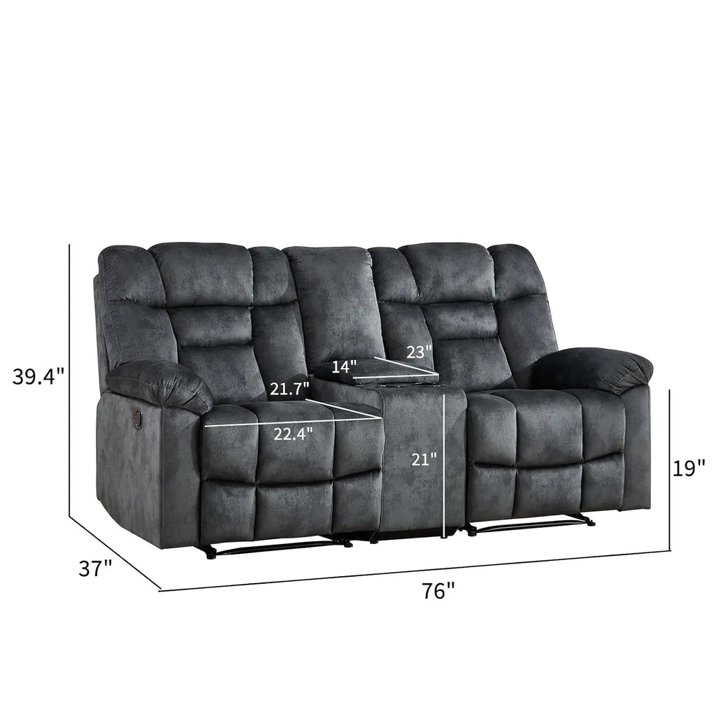 Fabric Recliner Manual Loveseat Couch for Living Room, 2 Seater Reclining Sofa Chair with Storage and Cup Holders,, Custom
