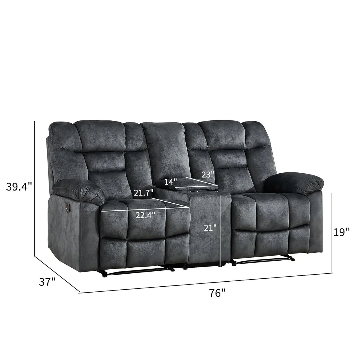 Fabric Recliner Manual Loveseat Couch for Living Room, 2 Seater Reclining Sofa Chair with Storage and Cup Holders,, Custom