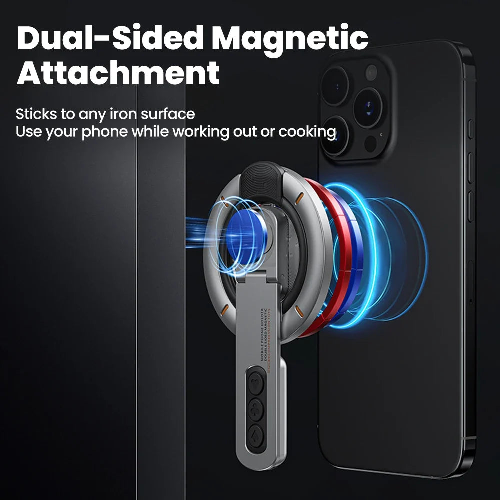 Double-sided Magnetic Phone Holder Rotating Desk Mobile Phone Stand For iPhone 17 16 MagSafe MultiFunction Finger Ring Bracket