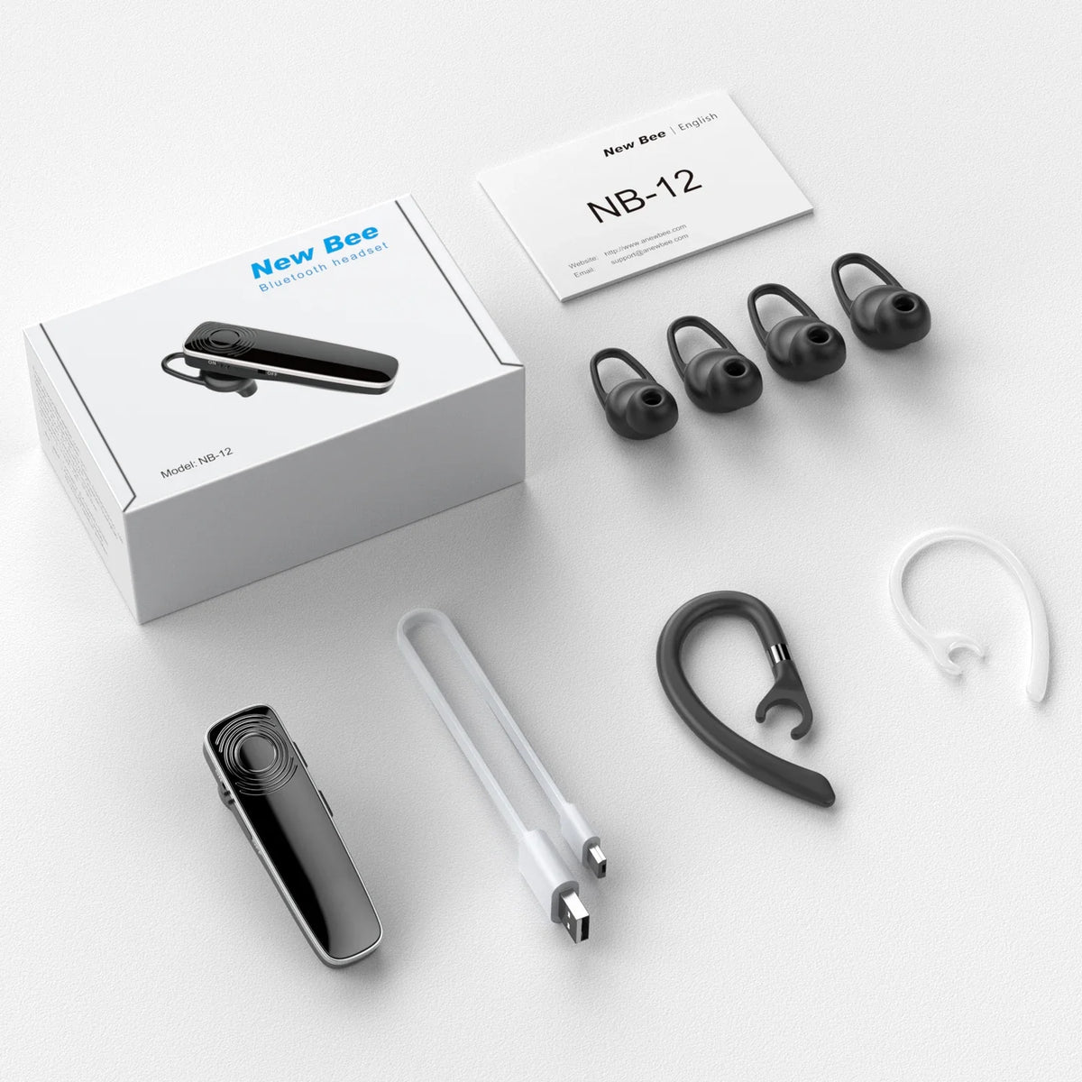 New Bee NB12 Wireless Bluetooth Headset Earbuds Earphones With MEMS Micro Ear Hook Handsfree for Driving Business Headphones