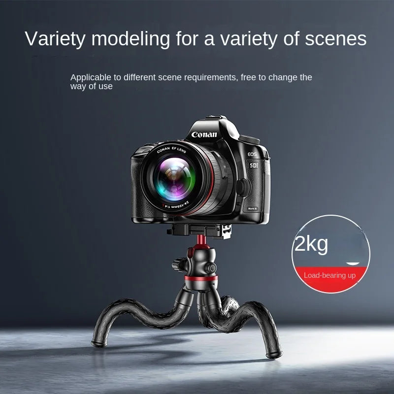 Roreta Flexible Octopus Tripod with microphone for Phone Camera DSLR 2in1 Design With Phone Holder Side Cold Shoe 1/4'' Screw