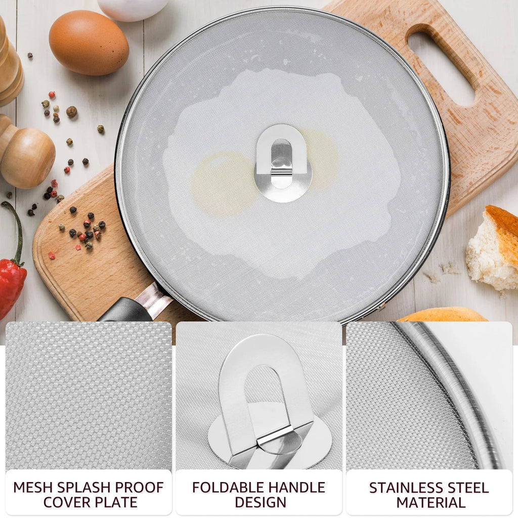 3pcs Splatter Guard Stainless Steel Grease Splatter Screen Oil Cap Pan Mesh for Kitchen Cooking Frying Guard Screen Splash Cover