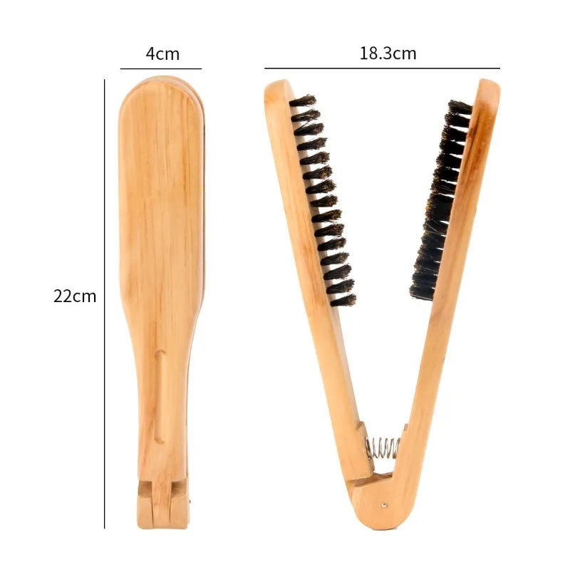 Professional Straight Hair Straightener V-shaped Comb Anti Static Double Brushes Hairdressing Comb Wooden Hair Straightener Tool
