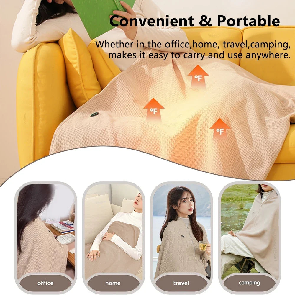 Heated Blanket USB Wearable Electric Blanket Portable Warmer Blanket for Shoulder Electric Heating Shawl with 3 Tem Setting